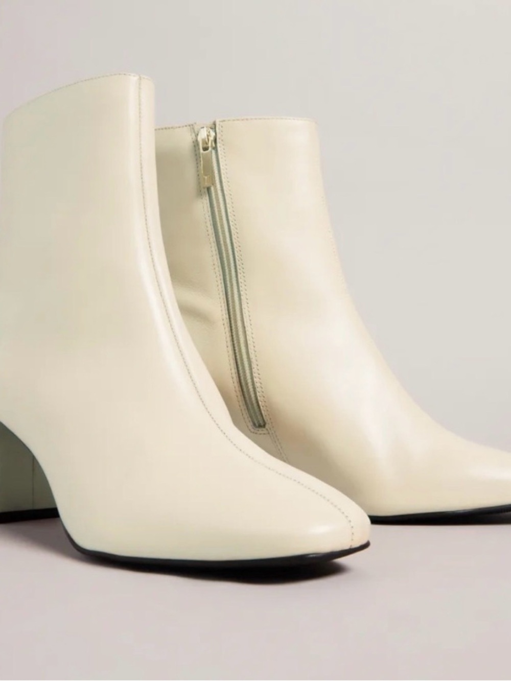 Ted Baker Cream Leather Ankle Boots with Side Zip